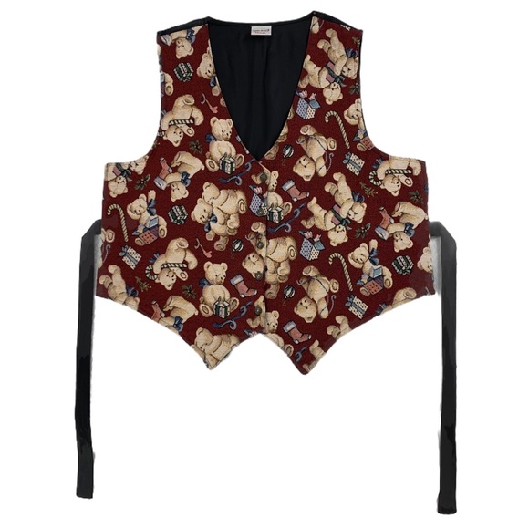 Vintage Tapestry Teddy Bear Christmas Vest by Bobbie Brooks - Picture 5 of 14